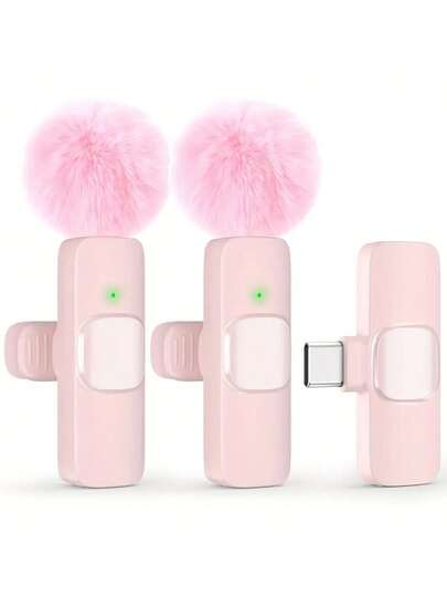 Wireless Lavalier Microphone For IOS And Android - USB-C Wired/Wireless Plug And Play Microphone With Noise Cancellation, Built-In 60mAh Rechargeable Battery, And Foam Cover, Suitable For On-Site Interviews And Recording (Pink), Interview Accessories | Compact Design | Includes Soft Dust Cover, Wireless Microphone