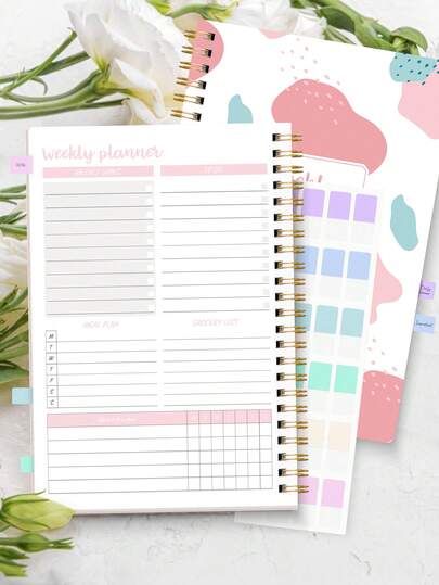 Trees Wöchentlicher Planer Notizbuch für Frauen, undatierter Tagesplan, spiralgebundener Zielplaner mit Gewohnheits-Tracker