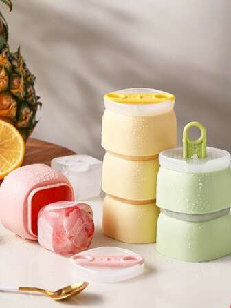 1pc Ice Cube Tray, Silicone Flexible Press Ice Mold For Whiskey, Ice Cream, Popsicle