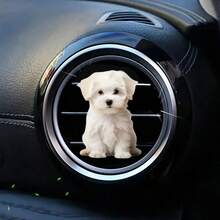 1 pieza Clip de ventilación de coche con aroma en forma de perrito blanco de acrílico, adecuado para decoración interior del automóvil