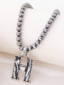 1pc Western Country Style Vintage Textured CCB Multicolor Leopard Print Black & White Plaid 26 Letter Minimalist Pendant Necklace, Sweater Chain