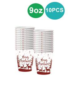 10-Piece Christmas Tableware Set Christmas Plate And Napkin Cup Set Winter Christmas Paper Plate Napkin Christmas Party Supplies Christmas Tree Snowflake Elk - Multicolor - View 10