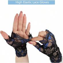 Ibeauti Fascinator Hats With Screentouch Lace Gloves Set Women Tea Party Cocktail Wedding Derby Headwear Short Gloves - Blue-lace Gloves - 查看 4