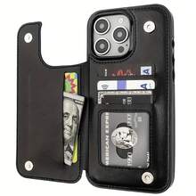 Teléfono Moda Cuero 16 15 14 13 11 12 Pro Plus Flip Cover con ranura para tarjeta Usuarios comerciales de alta gama Cuero negro - Negro - Ver 3