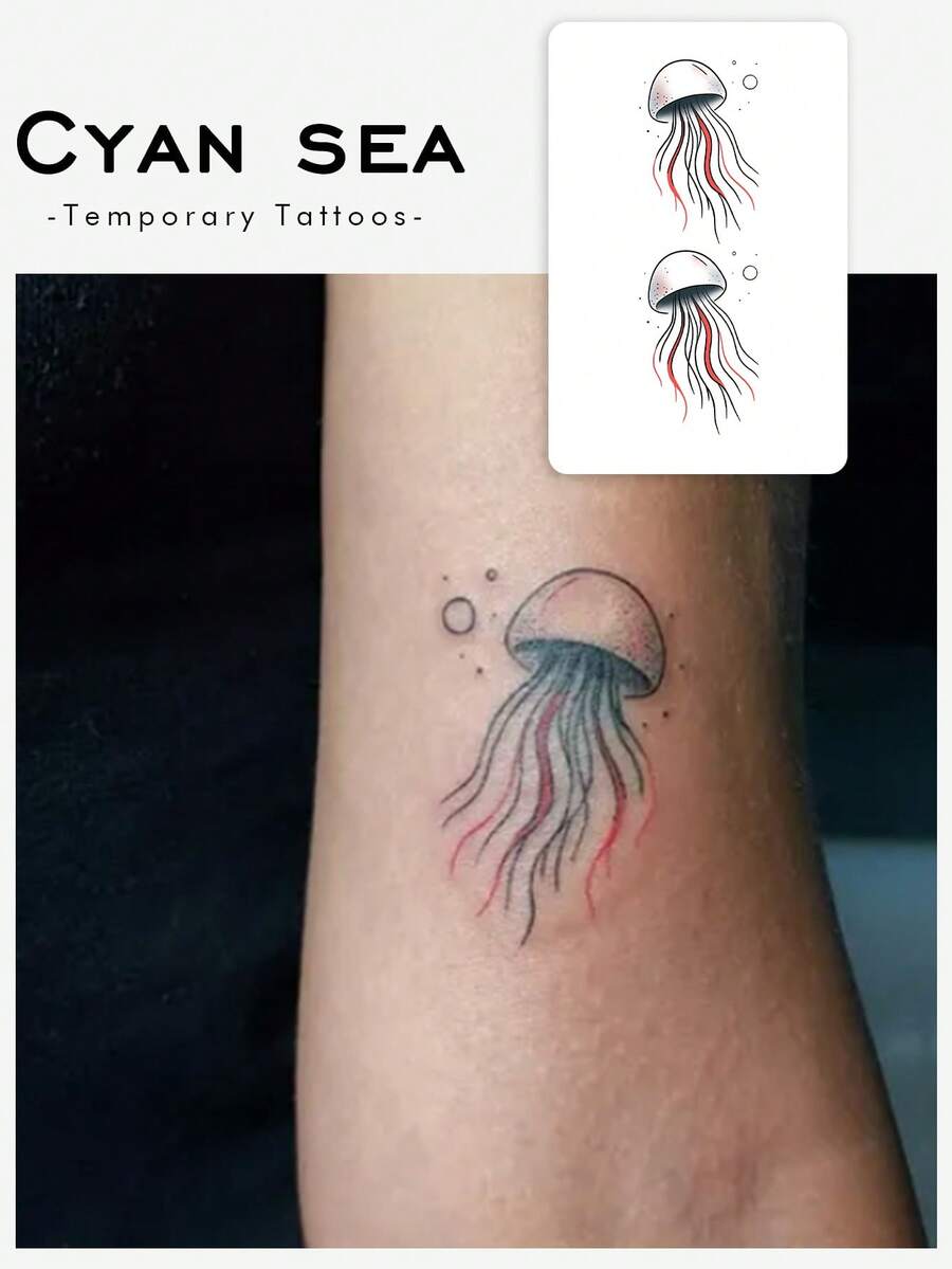 Waterproof And Sweat-Proof, Washable Temporary Tattoo Sticker. 1 Piece. PVC Material. Unique And High-Grade Design. Colorful Ocean-Like Jellyfish Tattoo. Fashionable Jellyfish Pattern. Suitable For People For Daily Use. - Multicolor - View 1