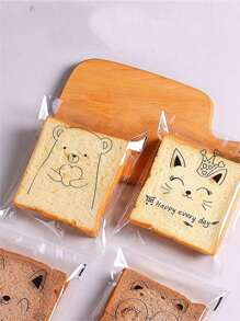 100 قطعة أكياس شفافة ذاتية اللصق بتصاميم كرتونية جميلة لتعبيرات الحيوانات المختلفة، أكياس تغليف الخبز المشرح والمخبوز