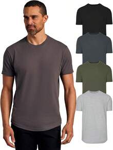 Mens T-Shirts – Curved Hem Tee Mens, Hipster Shirts For Men, Long Tail T Shirts For Man, Drop Cut Lounge/Sleephalloween - Basic (4-pack) - View 1