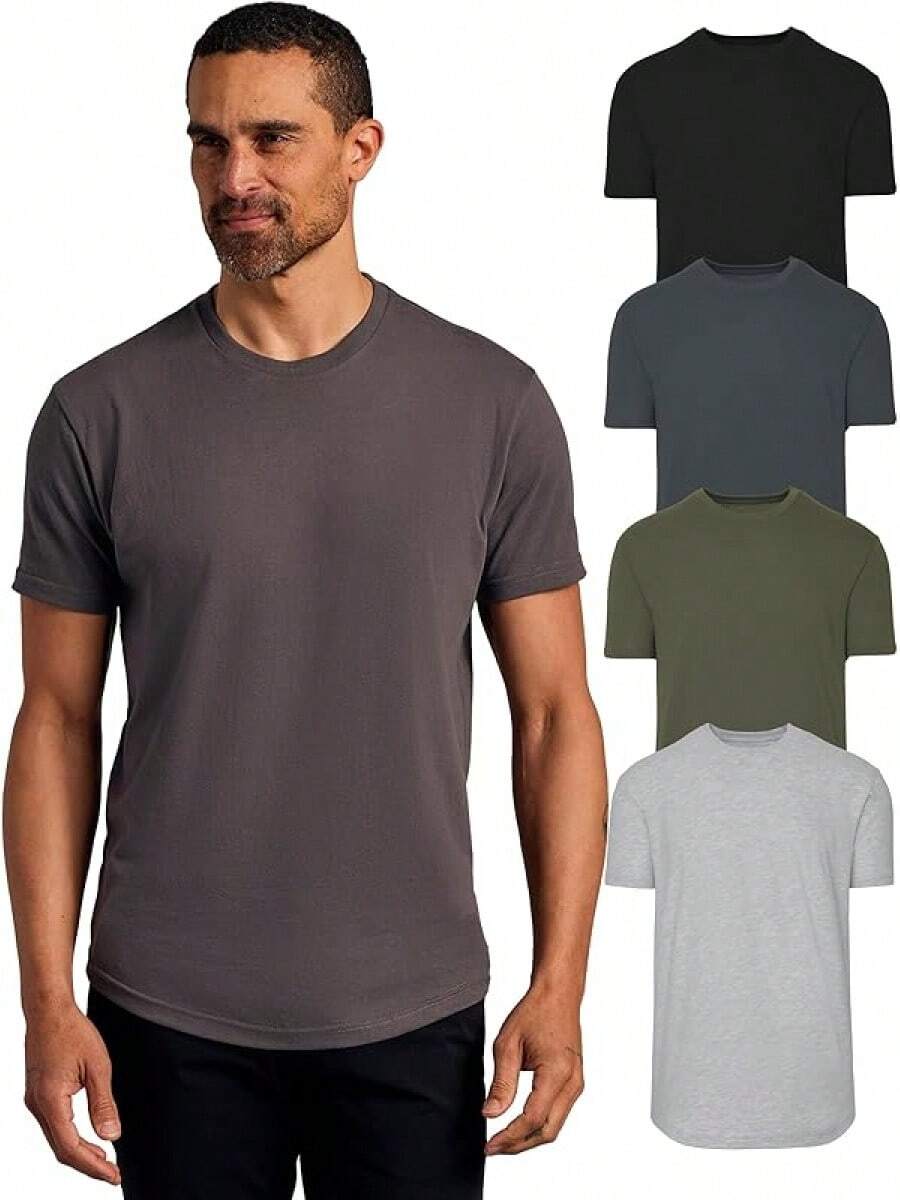 Mens T-Shirts – Curved Hem Tee Mens, Hipster Shirts For Men, Long Tail T Shirts For Man, Drop Cut Lounge/Sleephalloween - Basic (4-pack) - View 1