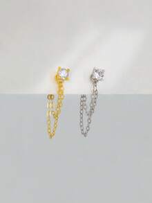 1 Stück 925 Sterling Silber 4-Krallen-Fassung Ohrringe mit flachem Rücken - Ohrring-Kette Charm - Knorpel Helix Piercing Feiner Schmuck - Für Frauen Alltäglicher Tragen Hochzeit Party Verlobung Jahrestag Valentinstag (Verkauft als 1 Stück)