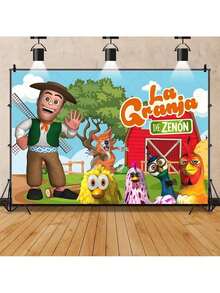 Green Grass Farm Barn Animal Tractor  Birthday Party Banner Backdrop Custom La Granja  Theme Photo Poster Decor Background - JK1614 - Xem 2