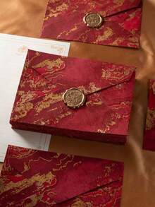 50/20/10/5个信封、办公信封、婚礼请柬、西式商务邀请函、生日贺卡、座位卡、信封卡纸、高级亚麻信封、礼品、商务用品、朋友礼品卡、男士礼品、男朋友复古浮雕中式信封、蜡封、文具纸、棉纸、1美元商品、VIP邀请函、婚礼请柬 - 彩色 - 查看 2