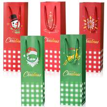 5 pachete de 10 pungi cadou pentru sticle de vin de Crăciun, 5 modele, inclusiv Moș Crăciun, ren, brad de Crăciun, om de zăpadă, acadea, pungi cadou pentru sticle de vin de sărbători, aprovizionare vrac, pentru ambalarea sticlelor de vin de Crăciun.