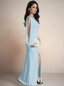 Women Long Dresses - Blue and White - View 4