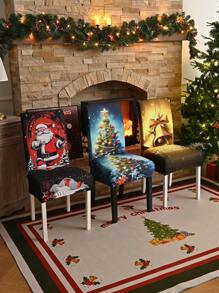 1 pieza/4 piezas/6 piezas/20 piezas Funda de silla impresa en seda de leche navideña, funda protectora elástica impresa para sillas, apta para oficina, sala de estar, hotel, sillas de eventos, árbol de Navidad, Papá Noel, muñeco de nieve, campana navideña