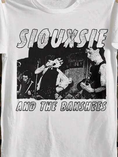 Camiseta gráfica retro punk para hombres - 100% algodón, ajuste relajado, cuello redondo, manga corta con estampado de Siouxsie & The Banshees - Camiseta de música vintage para uso casual de verano y estilo punk rock, esenciales de streetwear, costuras duraderas, tela transpirable