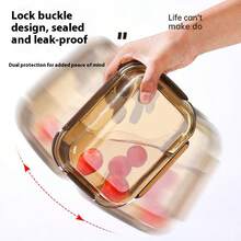 琥珀色圆形玻璃午餐盒，微波炉适用，带盖防漏便当盒，上班族餐盒