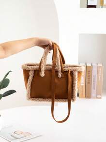 女士毛绒斜挎包手提包，秋冬新款时尚优雅可爱柔软仿麂皮托特包大容量单肩包，可调节肩带，是女性休闲外出和日常使用的完美礼物，新款女士皮草包