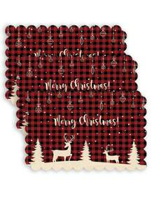 2pcs/4pcs Creative Christmas Party Linen Insulated Mat With Wavy Edge Non-Slip 12*18 Inch Heat Resistant For Christmas Holiday Farmhouse Family Gathering And Party Decoration Placemat