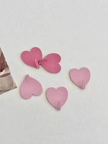 3 Pieces Of Pink Heart Decorative Wall Hooks. No Drilling Required. Perfect For Girls' Room Decoration. Minimalist Style. Can Be Used For Hanging Keychains, Coats, Towels, Hats, Jewelry, Umbrellas, Etc. Suitable For Living Room, Bedroom, Office, Home Decoration - Multicolor - View 6
