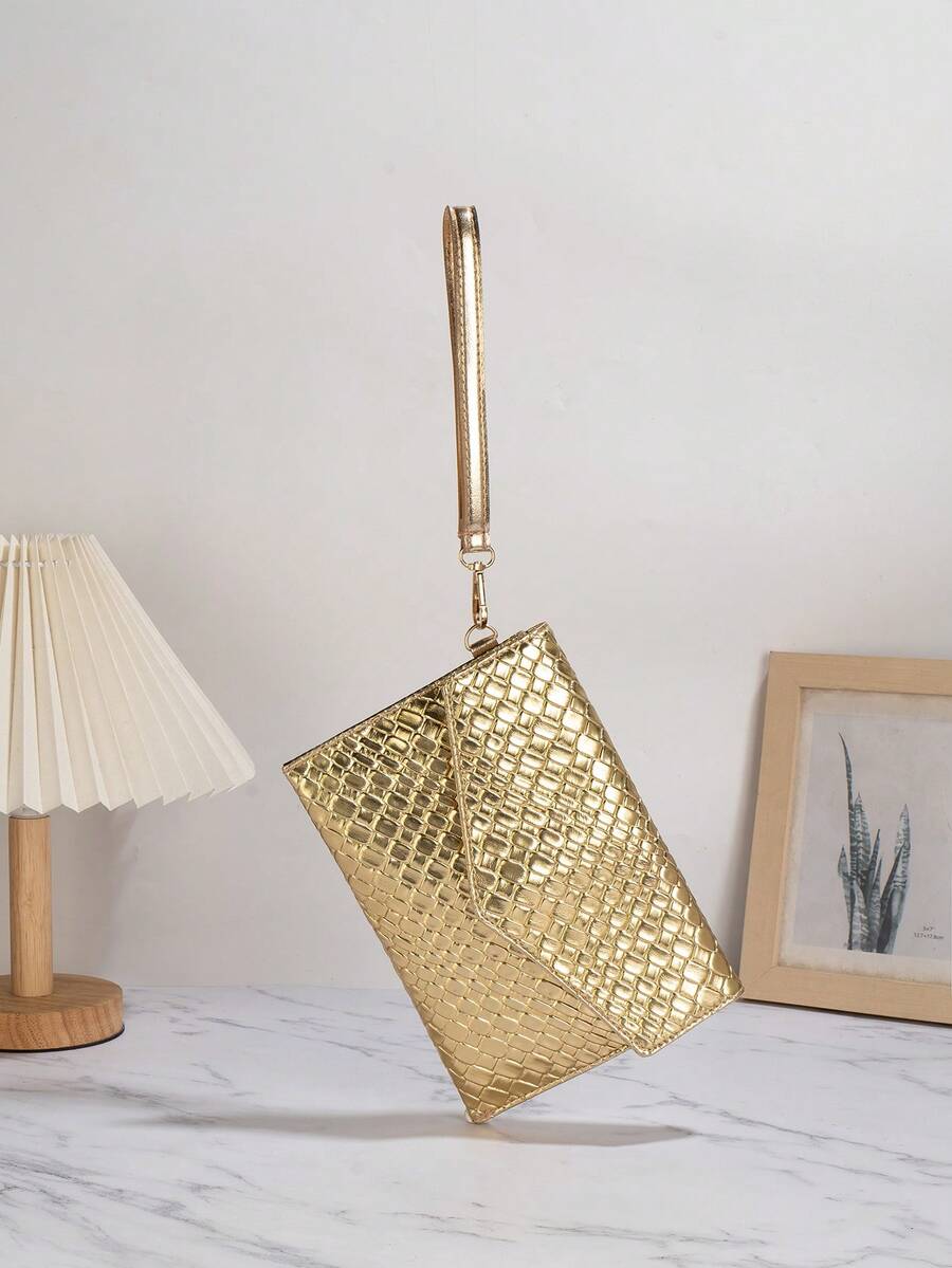 1 chiếc ví cầm tay tối giản bằng da PU dập vân cá sấu màu vàng, có dây đeo vai bằng kim loại và ngăn đựng tiền xu, phù hợp cho nữ/bé gái, thích hợp cho các dịp buổi tối, tiệc tùng, mua sắm, đi làm, du lịch, đám cưới, tiệc chiêu đãi và các dịp khác.