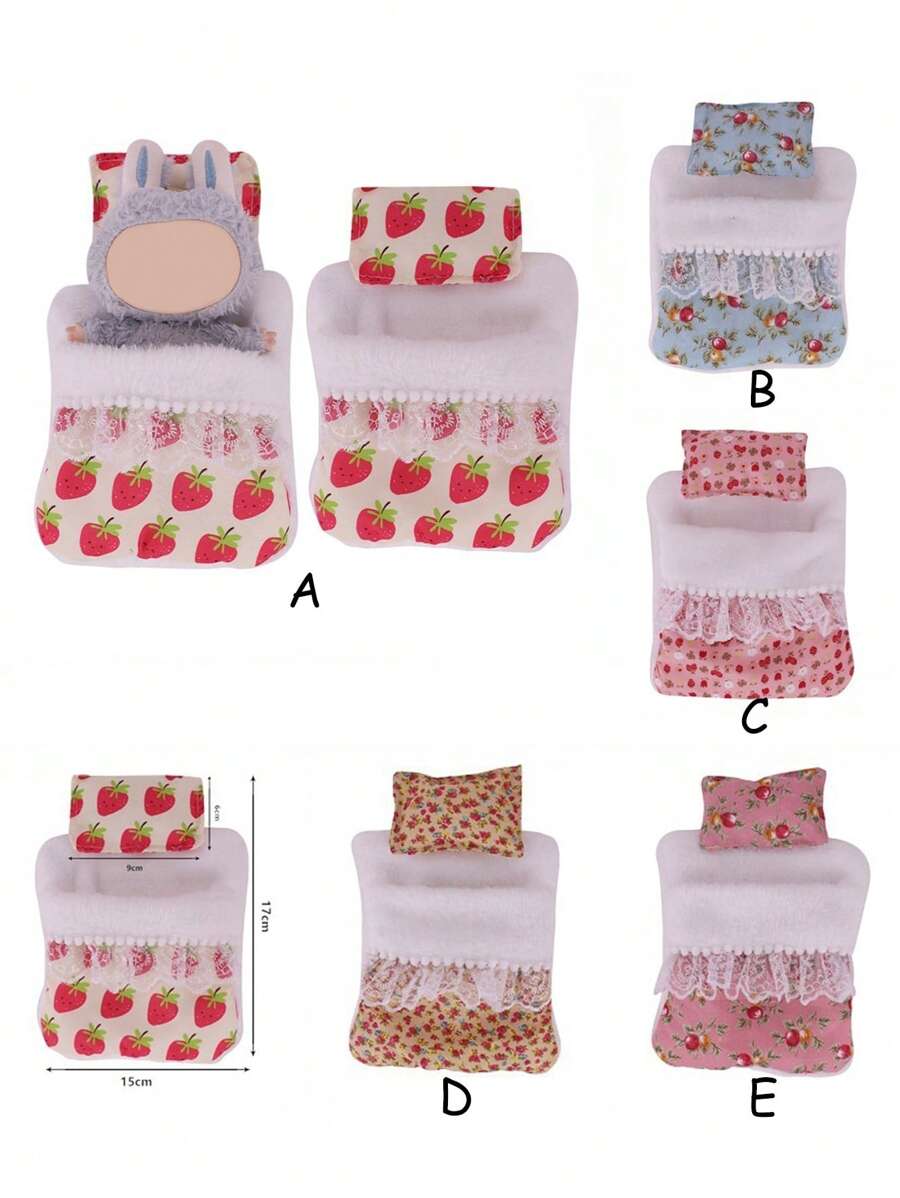 2PCS [Sleeping Bag + Pillow] For Labubu , 17cm Doll Bedding Set, Labubu 1 Generation 2 Generation Sleeping Doll Bed Sleeping Set - Multicolor - View 1