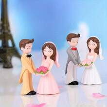1 Pair Romantic Bride & Groom Micro Landscape DIY Fabric, Wedding Anniversary Party Table Decor, Cartoon Theme Plastic Souvenir, Suitable For Wedding, Anniversary, Valentine's Day Gift | Wedding Cake Topper | Delicate Craftsmanship, Wedding Decoration