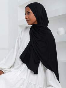 1 Stück Damen Jersey Hijab, Modal Hijab Schweißtuch, einfarbig, seidige Weichheit, bequem, atmungsaktiv, Kopftuch, Jersey Turban, 180cm*70cm Schal Stola, geeignet für Alltag, Outdoor, Gebet, Gottesdienst - Schwarz - Übersicht 2