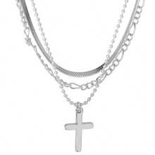 3pcs/Set Fashionable New Gold Stainless Steel Gold Wire Flat Blade Chain With Copper Beads Layered Cross Pendant Necklace - 3-piece Stacking Necklace - View 6