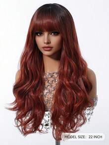 Wigs For Women Daily Cosplay Party Natural Heat Resistant Ombre Red Brown Long Wavy Synthetic Wigs With Bangs Copper Orange Hair Wigs For Women Wig For Daily Party Use For Women Daily Party Cosplay,Vacation Travel Family Party Everyday Wear,Gifts For Girlfriends,Beauty Christmas Gifts - 漸層紅色 - 查看 5