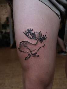 Waterproof And Sweat-Proof, Washable Temporary Tattoo Sticker. 1 Piece. PVC Material. Unique And High-Grade Design. Cute Style. Animal-Themed Tattoo. Cute Deer Pattern. Suitable For People For Daily Use. - Black - View 5