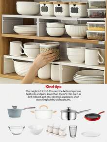 1件/2件可扩展厨房收纳架，塑料台面橱柜收纳架，带可调节隔板，用于存放香料和炊具，无需组装，分层搁板，餐具架。（如需强承重能力，请参考第二张尺寸表了解使用方法。） - 彩色 - 查看 6