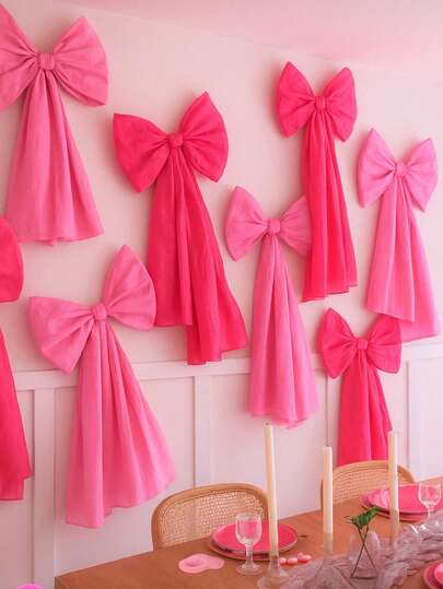 عقدة الفراشة وردي كبير 2 قطعة/1 قطعة للتعليق على الحائط، شريط قماشي للخلفية، هدية لغرفة الفتيات، ديكور حفلة عيد الحب، ديكور جداري لعيد الميلاد، ديكور غرفة الأم، ديكور منزلي رومانسي، ديكور عيد الميلاد، ديكور الشتاء، ديكور العطلات