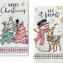 2pcs Christmas Kitchen Dishwashing Towel, Merry Christmas Snowman Christmas Tree 40 * 60cm, Soft And Comfortable, Absorbent And Durable, Suitable For Home Decoration And Christmas Party Decoration.