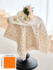 1pc Cartoon Cherry Print Tablecloth, Vintage American Country Style Lace Edge, Multipurpose Cover For Dining Table, Kitchen, Coffee Table, Microwave, Cabinet, Daily Use, Holiday Party, Photography Background, All Season - Multicolor - View 13