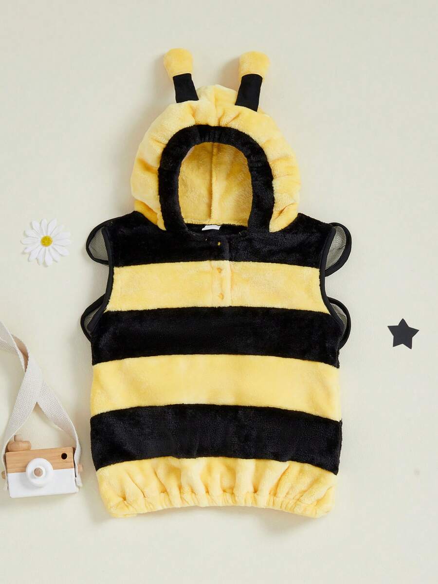 Kid Halloween Costume, Sleeveless Striped Hooded Vest With Wings Cosplay Bee Costume - Yellow - View 1
