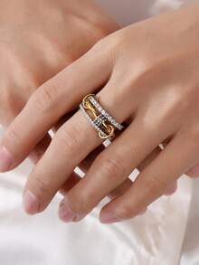 1pc Platinum Stacking Rings, Suitable For S925 Sterling Silver, Elegant European And American Style Jewelry Gift - Interlocking - View 5