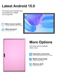 Coopers 10.1 Inch Android 15 Tablet, WIFI Tablet PC, 3GB RAM, 32GB ROM, Support 1TB Expandable, Quad-Core, 2.4G+5G WiFi, Dual Band WiFi6, 2MP + 8MP Dual Camera, 1280 * 800 IPS HD Touch Screen,Wi-Fi, 6000mAh Battery, Support Widevine L1(No Adapter) - Pink - View 9