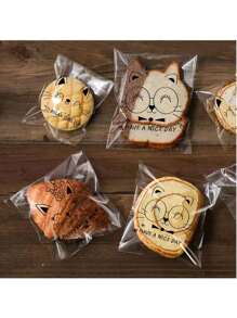 100 قطعة أكياس شفافة ذاتية اللصق بتصاميم كرتونية جميلة لتعبيرات الحيوانات المختلفة، أكياس تغليف الخبز المشرح والمخبوز