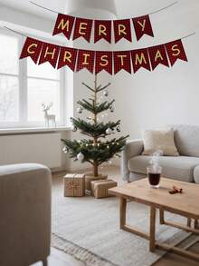 1pc Merry Christmas Pull Banner - Retro Xmas Flag For Fireplace Decor, Tree Backdrop & Holiday Party Styling Hanging Decoration - Multicolor - View 11
