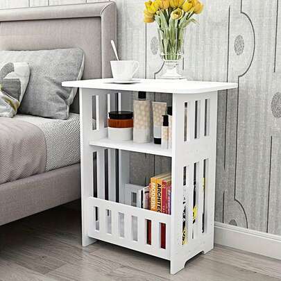 3 Tier Side Table Modern Wood Nightstand Table 49x46x29.5cm Wood Nightstand End Table For Home Bedroom Living Room Easy Assembly Hallway Coffee Table