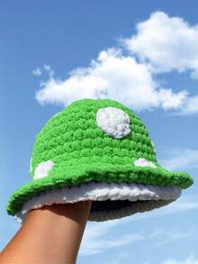 1 Cute Knitted Hat Handmade Crochet Mushroom Shaped Beanie - Soft Winter Warm Hat, Funny Novelty Headwear For Women, Unisex Style