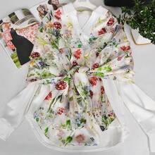 100% Mulberry Silk Scarf For Women Lightweight Long Scarves Beach Wraps Cover Up -Travel Photography Scarfhalloween - 白色花卉 - 查看 9