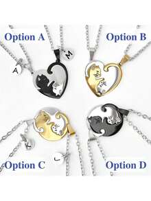 Matching Couples Cat Necklace Or Keychain Set, Best Friends, Kitty, Animal Lovers, Kitten, Gift For Boyfriend Girlfriend, Anniversary - Multicolor - View 8