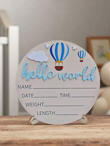 1 peça de adereços para fotografia de recém-nascidos, placa de anúncio de nascimento de bebê "OLÁ, MUNDO", placa de madeira para anúncio de nome de bebê, itens memoriais para bebês, presentes de Páscoa para chá de bebê, meninas/meninos - Dois balões de ar quente azuis - Ver 11