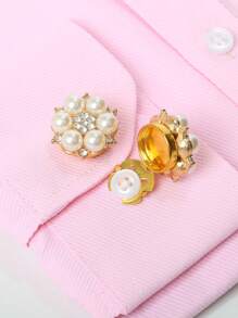 غطاء أزرار مزيف من اللؤلؤ الأنيق 2 قطعة/مجموعة، غطاء أزرار قميص، أزرار قابلة للتثبيت، أغطية أزرار كريستالية عصرية، مناسبة لتزيين البدلات والفساتين الزفاف