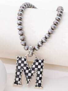 1pc Western Country Style Vintage Textured CCB Multicolor Leopard Print Black & White Plaid 26 Letter Minimalist Pendant Necklace, Sweater Chain