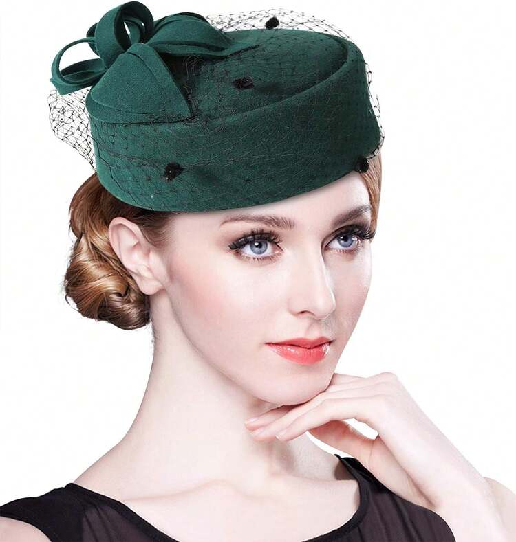 British Vintage Wool Felt Pillbox Hat Ladies Church Derby 
