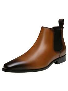 VOSTEY SHOESMORE Men's Leather Chelsea Boots Polished Leather Dress Brown Boots Stylish Classic Retro Slip On Boots For Men - AMY8156A-棕色 - 查看 6
