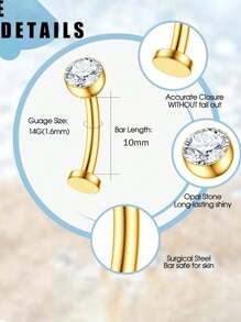 4/1Piece Set 18K Gold Plated Opal Belly Button Rings, Hypoallergenic Medical Stainless Steel Belly Button Rings, Heart Shaped CZ Clicker Belly Button Piercing 14G Women's Belly Button Piercing Jewelry Gold And Silver