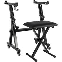 GCCSJ Piano Keyboard Stand And Bench Set,Adjustable Keyboard Stand,Portable Piano Stand,Piano Keyboard Stand & Bench Set - Adjustable 54-88 Key Electric Piano Stand With Wheels & Headphone Holder | Portable Keyboard Stand For Home, Studio & Stage Performances | Sturdy X-Frame Design With Quick-Release Lock - 黑色 - 查看 1